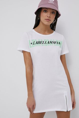 Pamučna haljina LaBellaMafia boja: bijela, mini, ravna