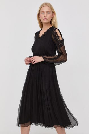 Копринена рокля Nissa в черно къс модел разкроен модел