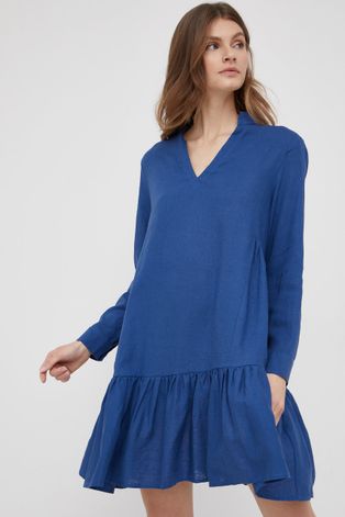 Lanena haljina XT Studio boja: tamno plava, mini, širi se prema dolje