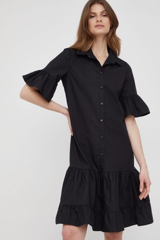 Pamučna haljina XT Studio boja: crna, mini, širi se prema dolje