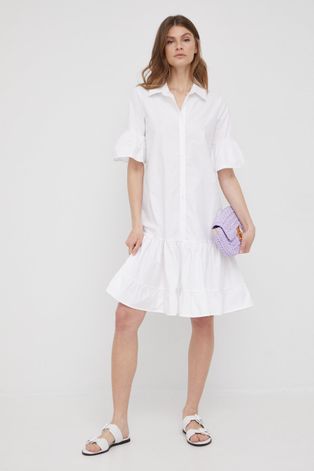 Pamučna haljina XT Studio boja: bijela, mini, širi se prema dolje