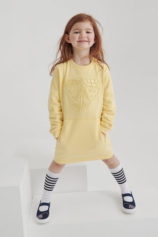 Детска памучна рокля Reima в жълто къс модел със стандартна кройка
