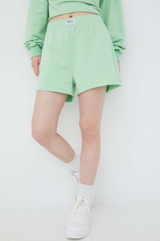 Kratke hlače Prosto Betty za žene, boja: zelena, glatki materijal, visoki struk