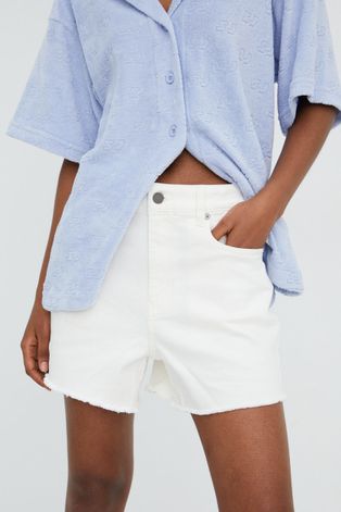 Traper kratke hlače Volcom za žene, boja: bijela, glatki materijal, visoki struk
