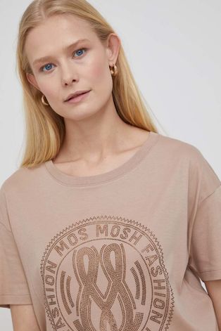 Βαμβακερό μπλουζάκι Mos Mosh χρώμα: καφέ