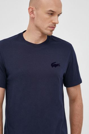 Bavlnené tričko Lacoste tmavomodrá farba, s nášivkou