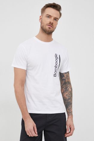 Bomboogie t-shirt bawełniany kolor biały z nadrukiem