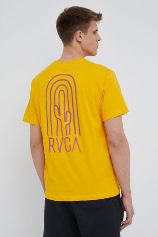 Памучна тениска RVCA в жълто с принт