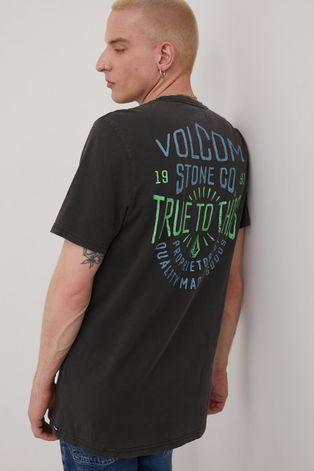 Хлопковая футболка Volcom цвет серый с принтом