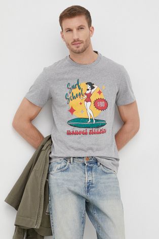 Manuel Ritz t-shirt bawełniany kolor szary z nadrukiem