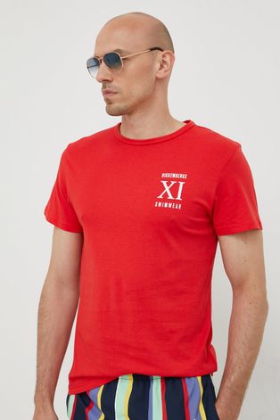 Bikkembergs t-shirt bawełniany kolor czerwony z nadrukiem