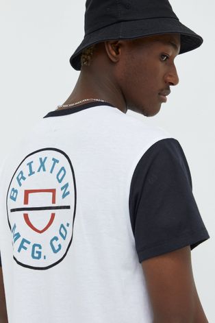 Brixton t-shirt męski kolor biały z nadrukiem
