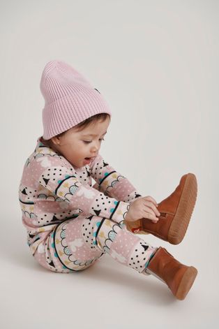 Детска шапка Reima Reissari в розово с фина плетка от вълна
