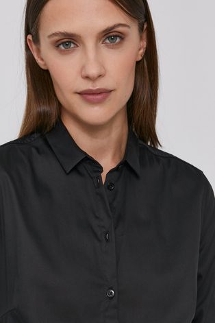 Риза Mos Mosh 131700 дамска в черно с кройка по тялото с класическа яка