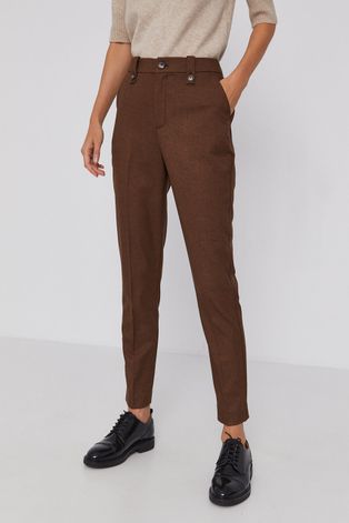 Mos Mosh Spodnie damskie kolor brązowy fason cygaretki medium waist