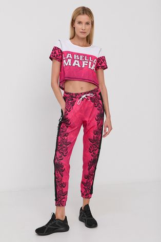 Kalhoty LaBellaMafia dámské, růžová barva, vzorované