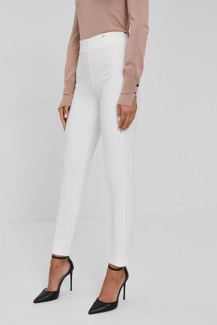 Панталон Nissa дамски в бяло с кройка по тялото, с висока талия