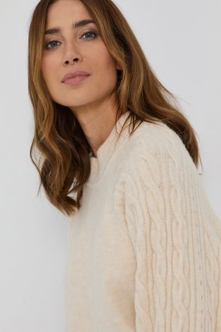 Пуловер Beatrice B дамски в кремаво от лека материя с ниско поло