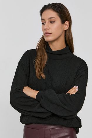 Пуловер Nissa дамски в черно от топла материя с ниско поло