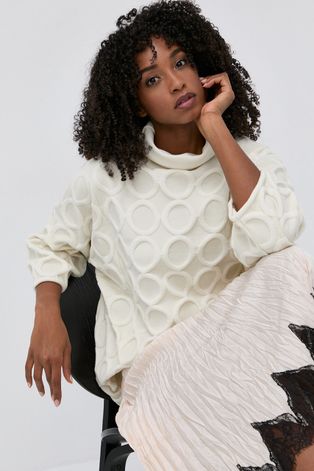 Liviana Conti gyapjú pulóver könnyű, női, krémszínű, garbónyakú