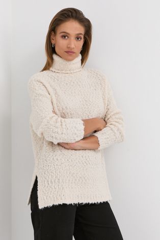 Вълнен пуловер Beatrice B дамски в прозрачен цвят от топла материя с поло