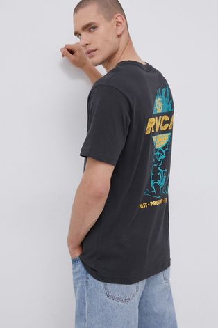 Памучна тениска RVCA в сиво с принт