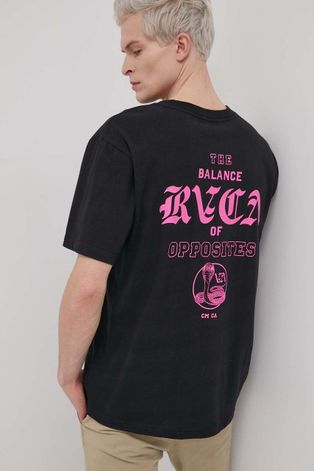 Памучна тениска RVCA в черно с принт