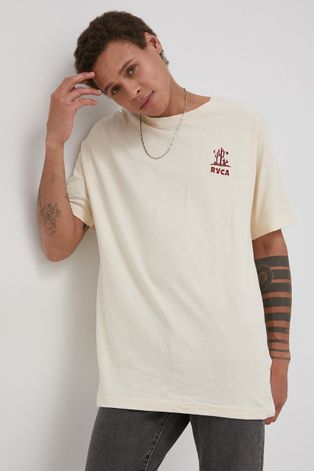 Bavlnené tričko RVCA krémová farba, s potlačou
