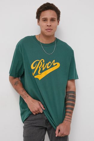 Памучна тениска RVCA в зелено с принт