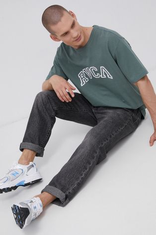 Памучна тениска RVCA в зелено с апликация