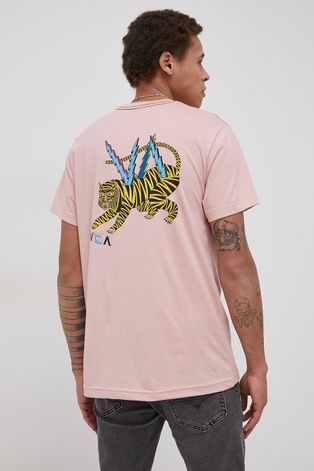 Тениска RVCA мъжка в розово с принт