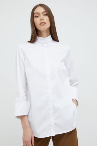 Риза Notes du Nord дамска в бяло със стандартна кройка с права яка