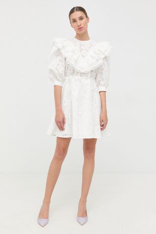 Pamučna haljina Custommade boja: bijela, mini, širi se prema dolje