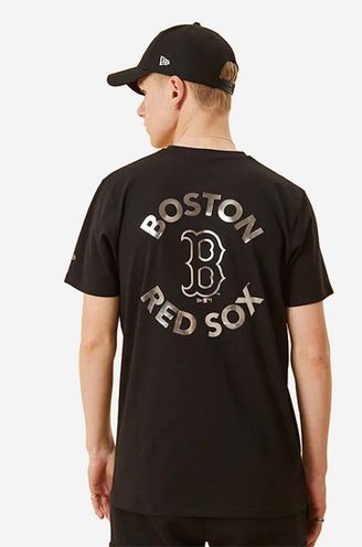 New Era cotton T-shirt Boston Red Sox Metallic Print black color