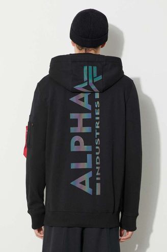 Alpha Industries sweatshirt Back Print Hoody Rainbow Refl.Print men\'s black  color 178318RR.03 | buy on PRM