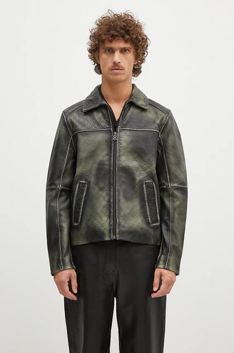 【GENERAL IDEA】Vintage Leather Mac Jacket - Unisex Daily Paper leather jacket Silence Monogram Leather Jacket