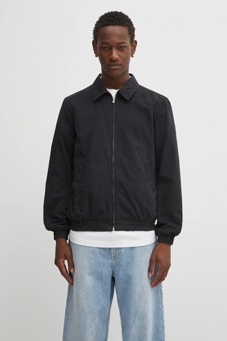 RETRO HOOK COTTON JACKET ブラック Nino - Clasp Detail Contrast Stitch Gabardine Jacket - Black