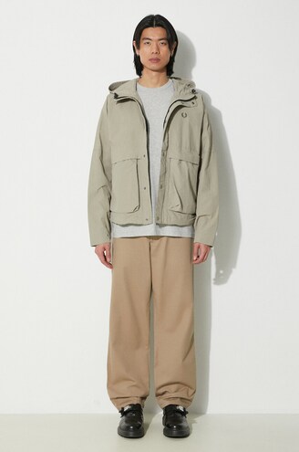 FRED PERRY Mod parka oiled cotton jacket Size: M Olive Men
