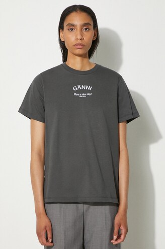 ★Ganni★ Basic Cotton Location Relaxed Fit Short Sleeve T-S GANNI cotton t-shirt Basic Jersey Ganni Relaxed T-shirt PRM EU