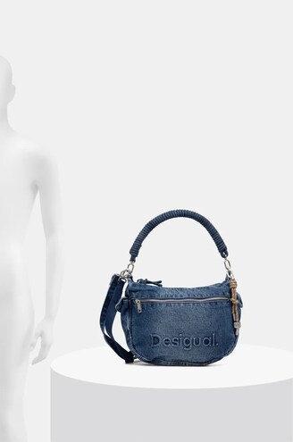 Desigual torebka jeansowa HALF LOGO kolor niebieski 25SAXD28