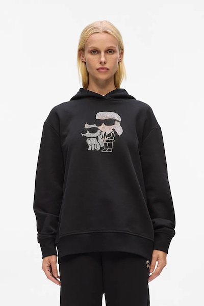 Karl Lagerfeld felpa in cotone donna colore nero con cappuccio con applicazione A4W20070