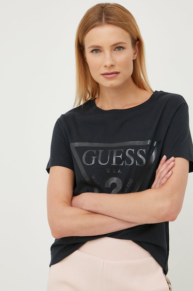 Pamučna majica Guess boja: crna