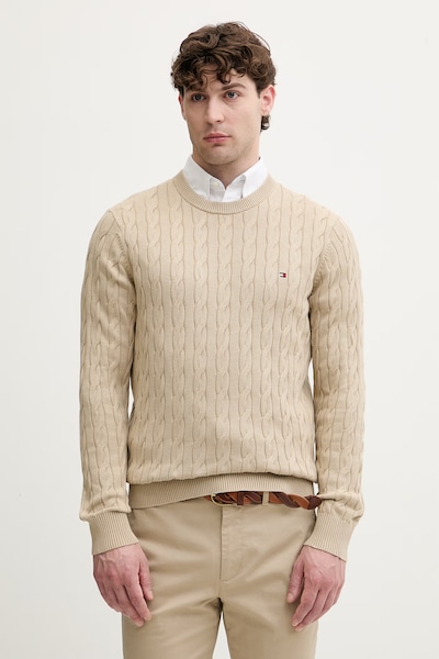 Tommy Hilfiger maglione da uomo in cotone beige MW0MW33132