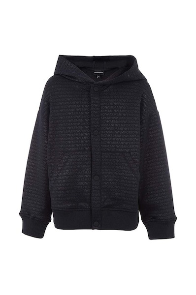 Детски суичър Emporio Armani в тъмносиньо с качулка с десен 6D4BJM 4JHYZ