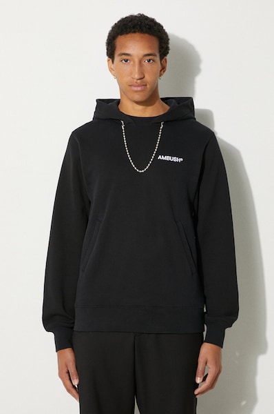 AMBUSH cotton sweatshirt Ballchain men's black color hooded BMBB001F24FLE0011001