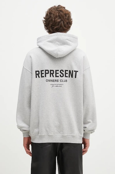 Βαμβακερή μπλούζα Represent Represent Owners Club Hoodie χρώμα: γκρι, με κουκούλα, OCM41113.158
