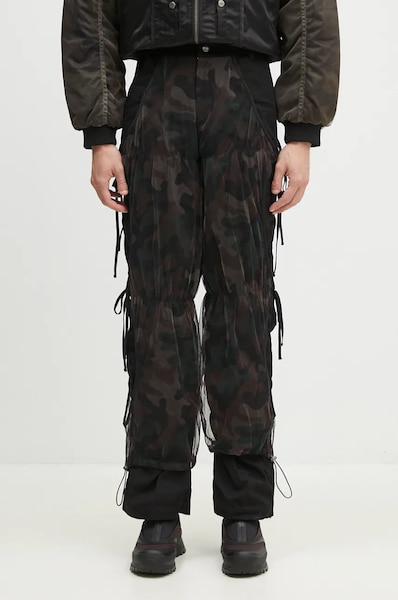 Andersson Bell spodnie Camouflage Mesh Layered Tying Pants męskie kolor czarny dopasowane apa767wl