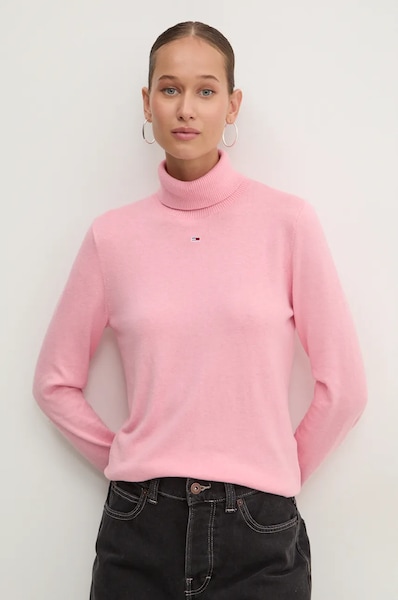 Пуловер Tommy Jeans дамски в розово с поло DW0DW19686