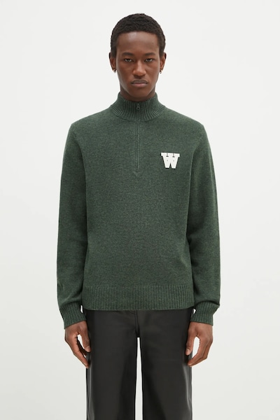 Μάλλινο πουλόβερ Wood Wood Blu AA CS Halfzip ανδρικό, χρώμα: πράσινο, 10325502.4159