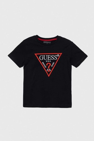 Guess gyerek pamut póló fekete, nyomott mintás, L4YI54 K8HM4